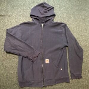 Tyndale Distressed Mens L Navy FRMC Flame Resistant HRC 2 Zip Up Work Hoodie